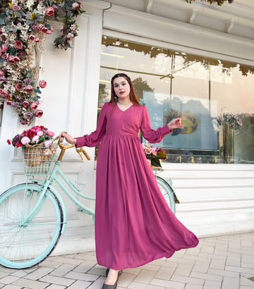 French - 1PC Solid Double Georgette Maxi