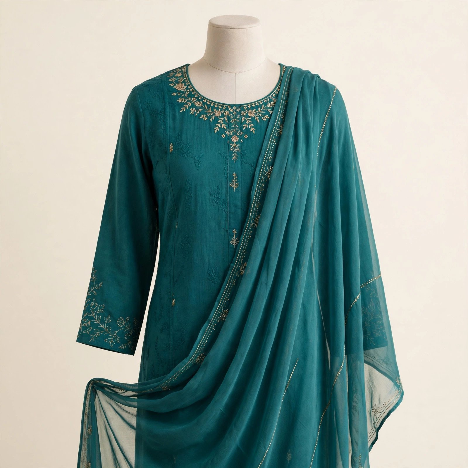 Embroidered kurti with matching dupatta
